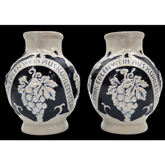 Marzi & Remy German Pottery Pitcher 4 3/8" Jug Blue Gray Grapes Wine Lot of 2 - Picture 2 of 8